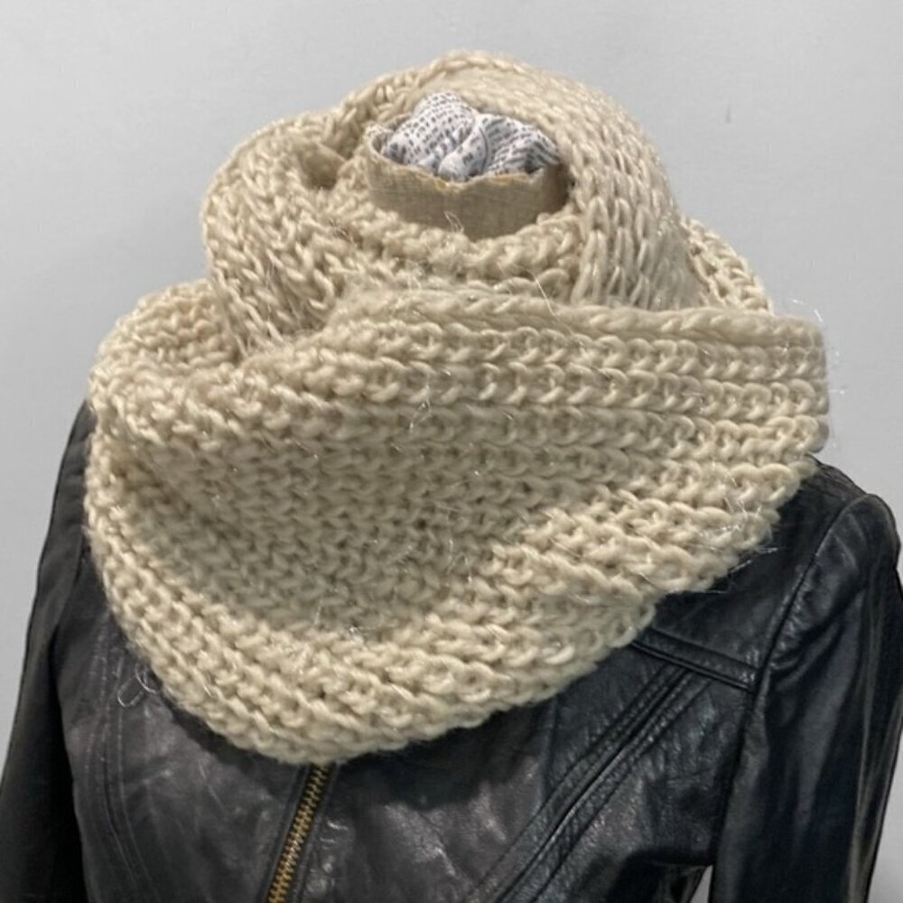 Grey Infinity Scarf Metallic Weaved Textured 48x9